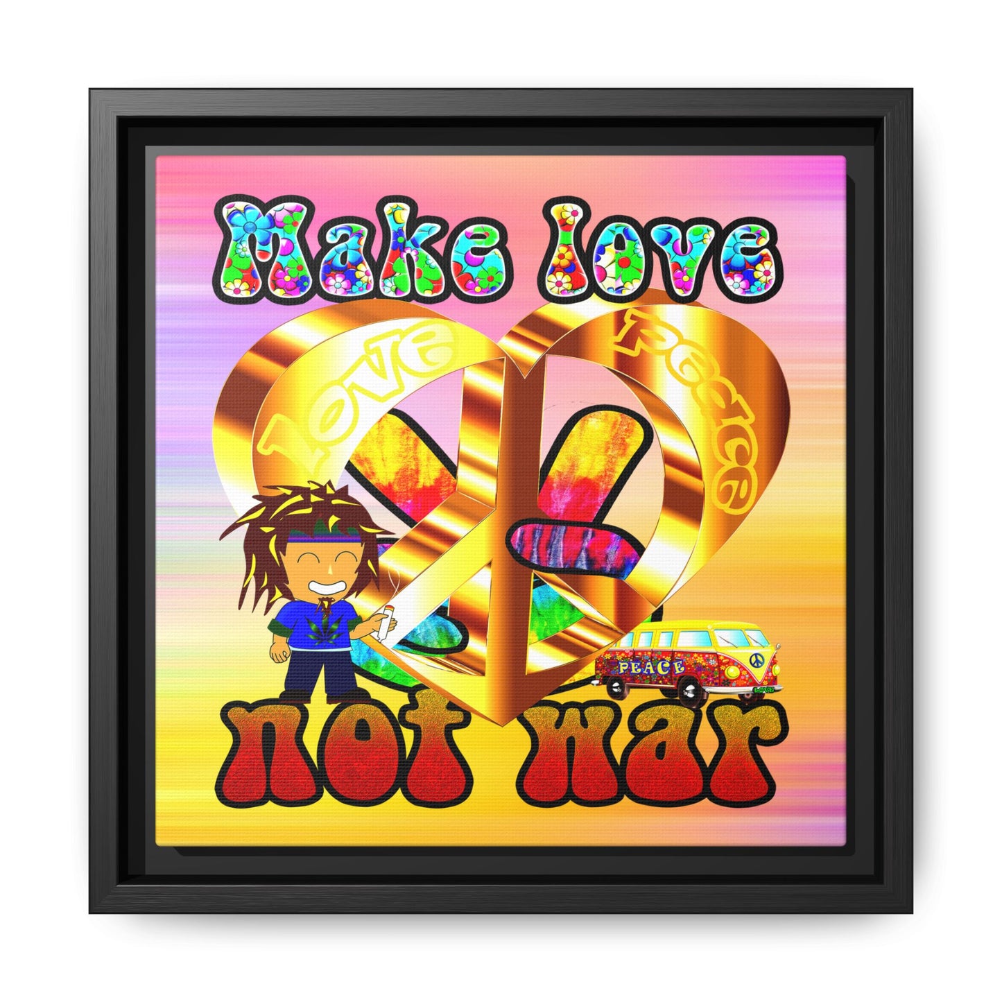 love peace - framed canvas art (color blur)