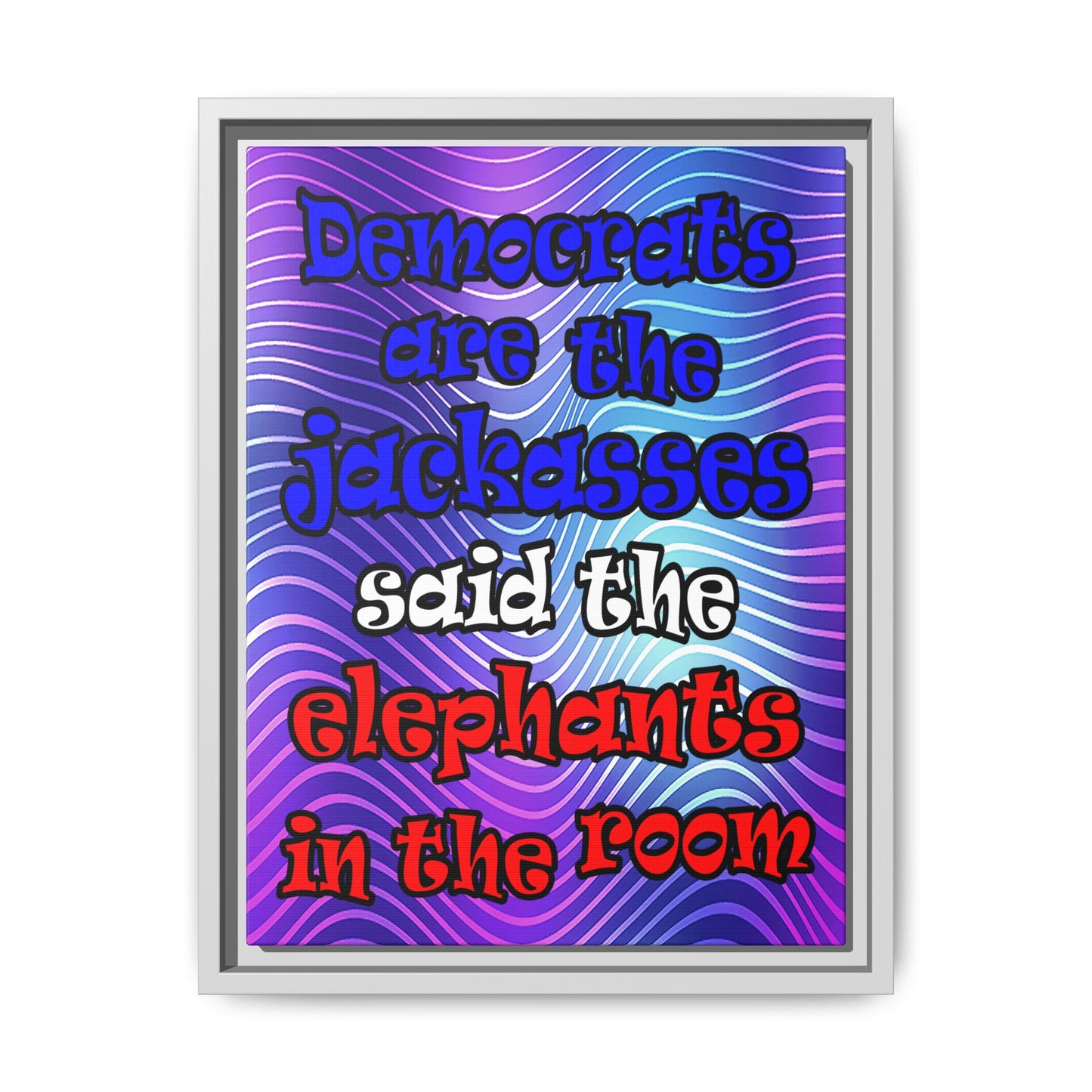 donkeys and elephants - framed canvas art (purple wave)