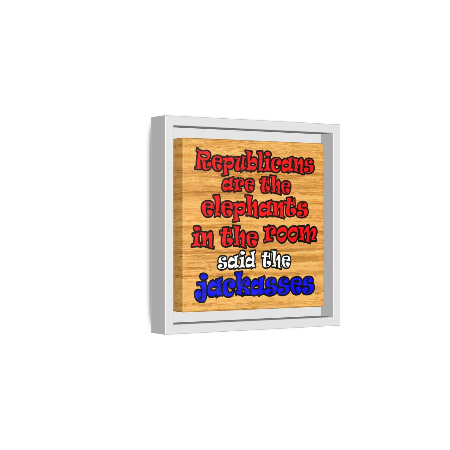 donkeys and elephants - framed canvas art (butterscotch wood finish)