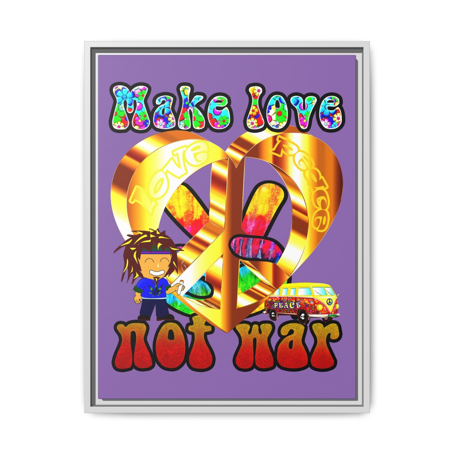 love peace - framed canvas art (light purple)