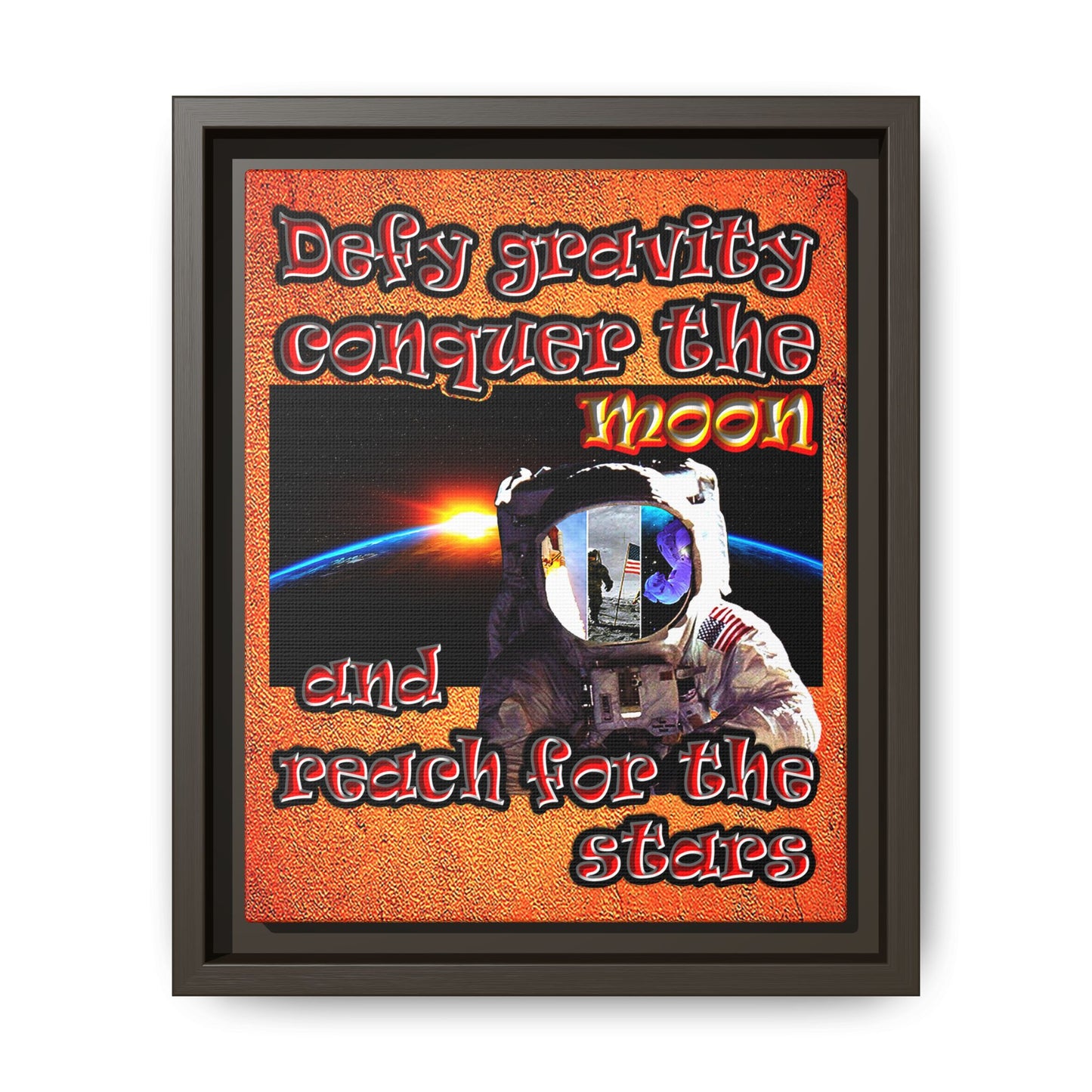 defy conquer reach - framed canvas art (burnt orange)