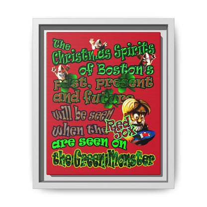 christmas spirits of boston - framed canvas art (dark red)