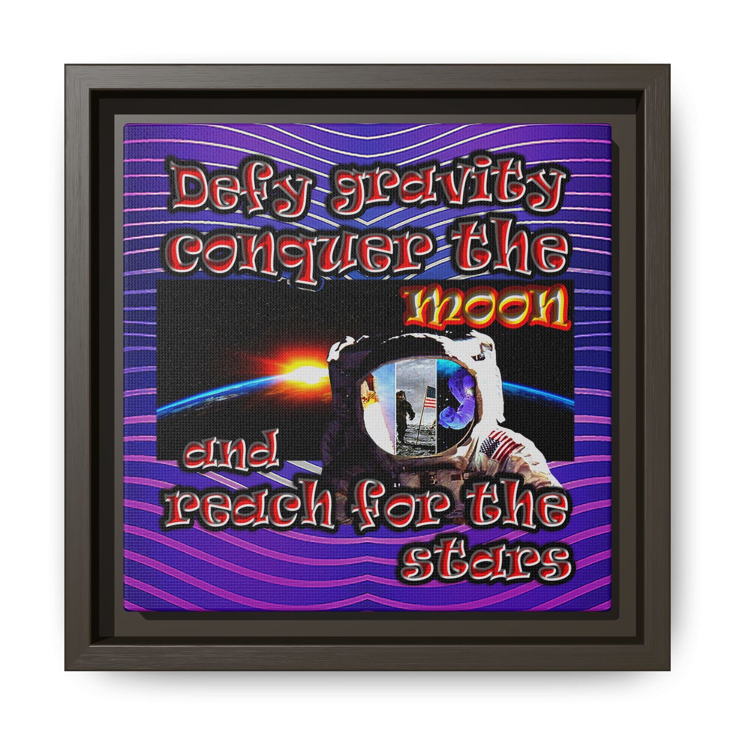 defy conquer reach - framed canvas art (purple wave)