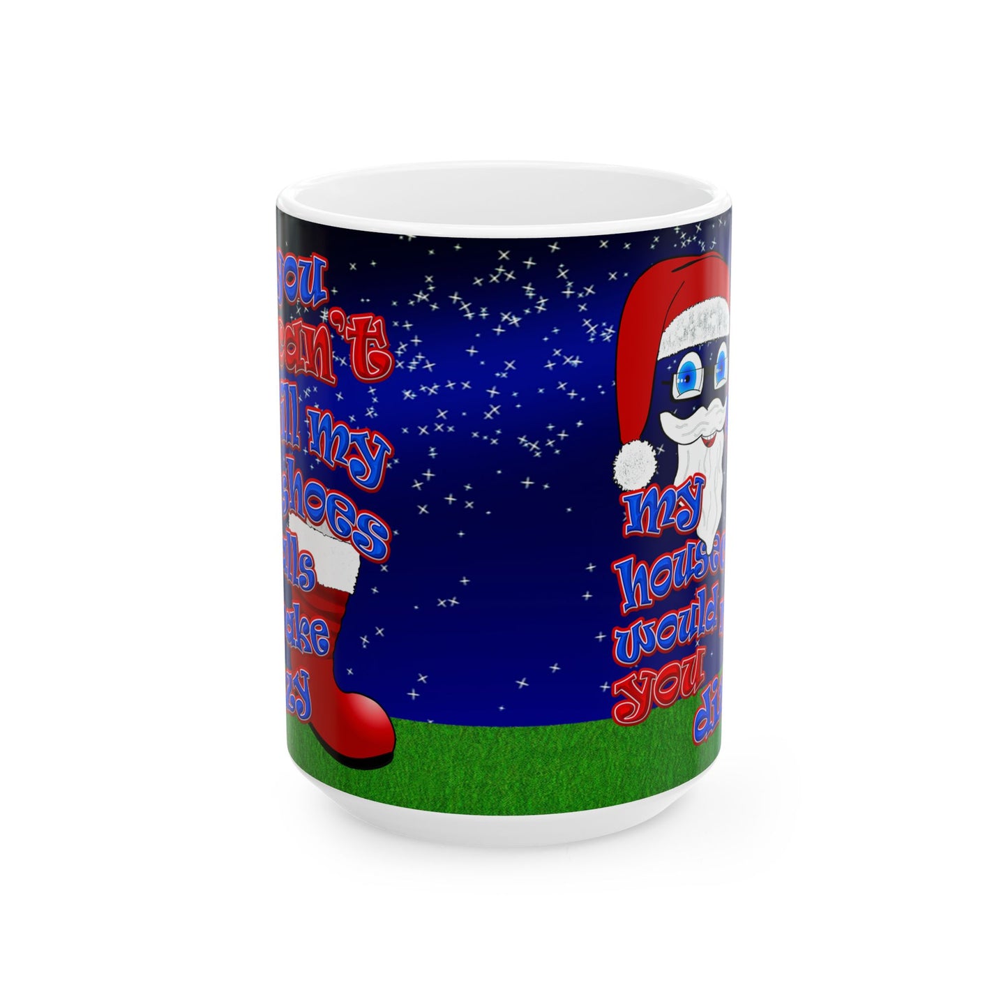 santa's shoes - White Mug ('snoops' background)