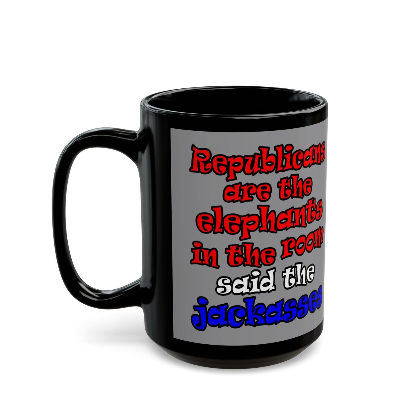 donkeys and elephants - Black Mug (grey)