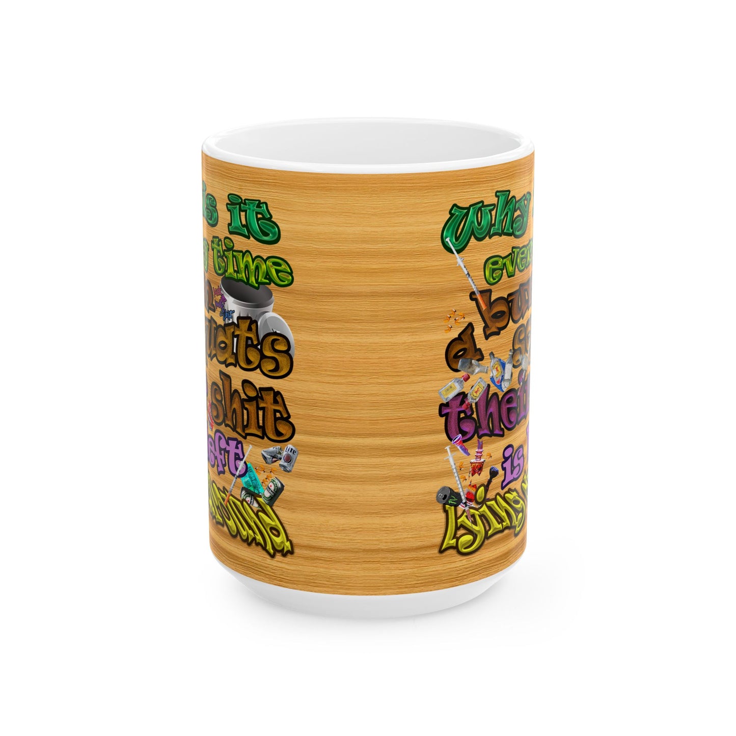 the bum's shit - White Mug (butterscotch wood finish)