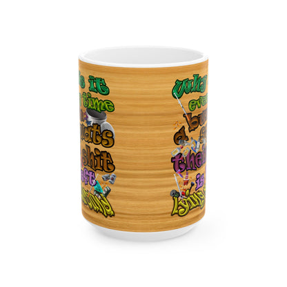 the bum's shit - White Mug (butterscotch wood finish)