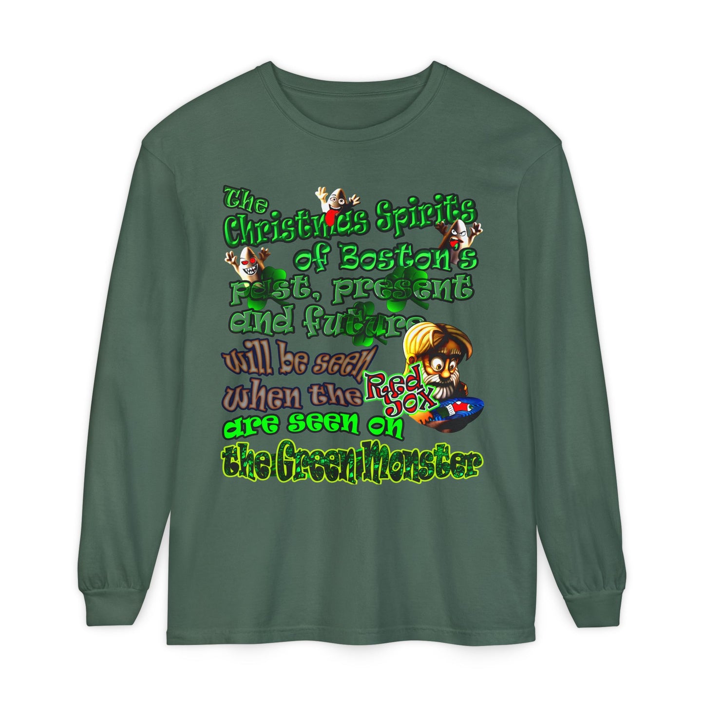 christmas spirits of boston - Unisex Garment-dyed Long Sleeve T-Shirt