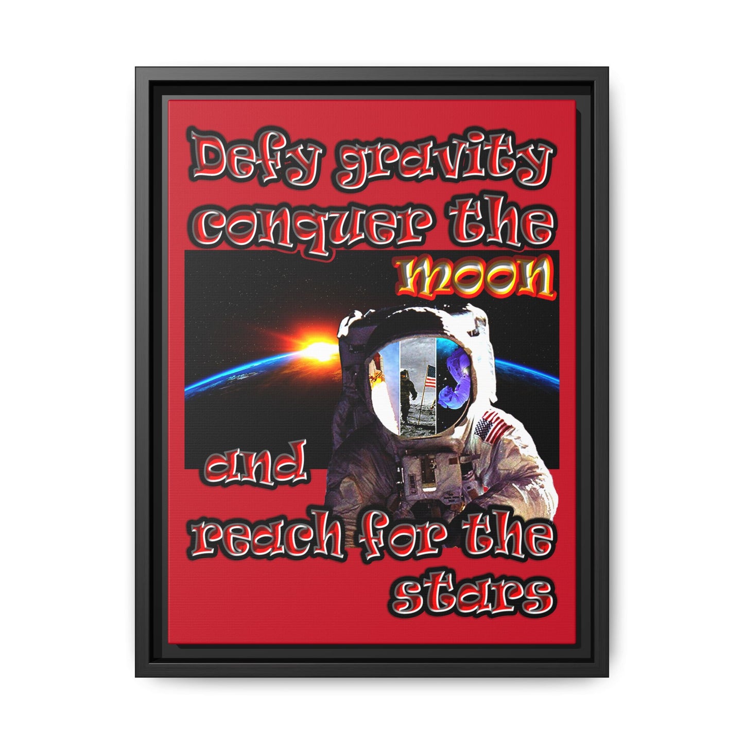 defy conquer reach - framed canvas art (dark red)