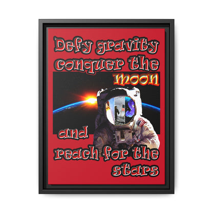 defy conquer reach - framed canvas art (dark red)