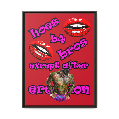 hoes b4 bros - framed canvas art (dark red)