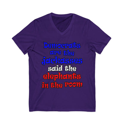 donkeys and elephants - Unisex Jersey Short Sleeve V-Neck Tee