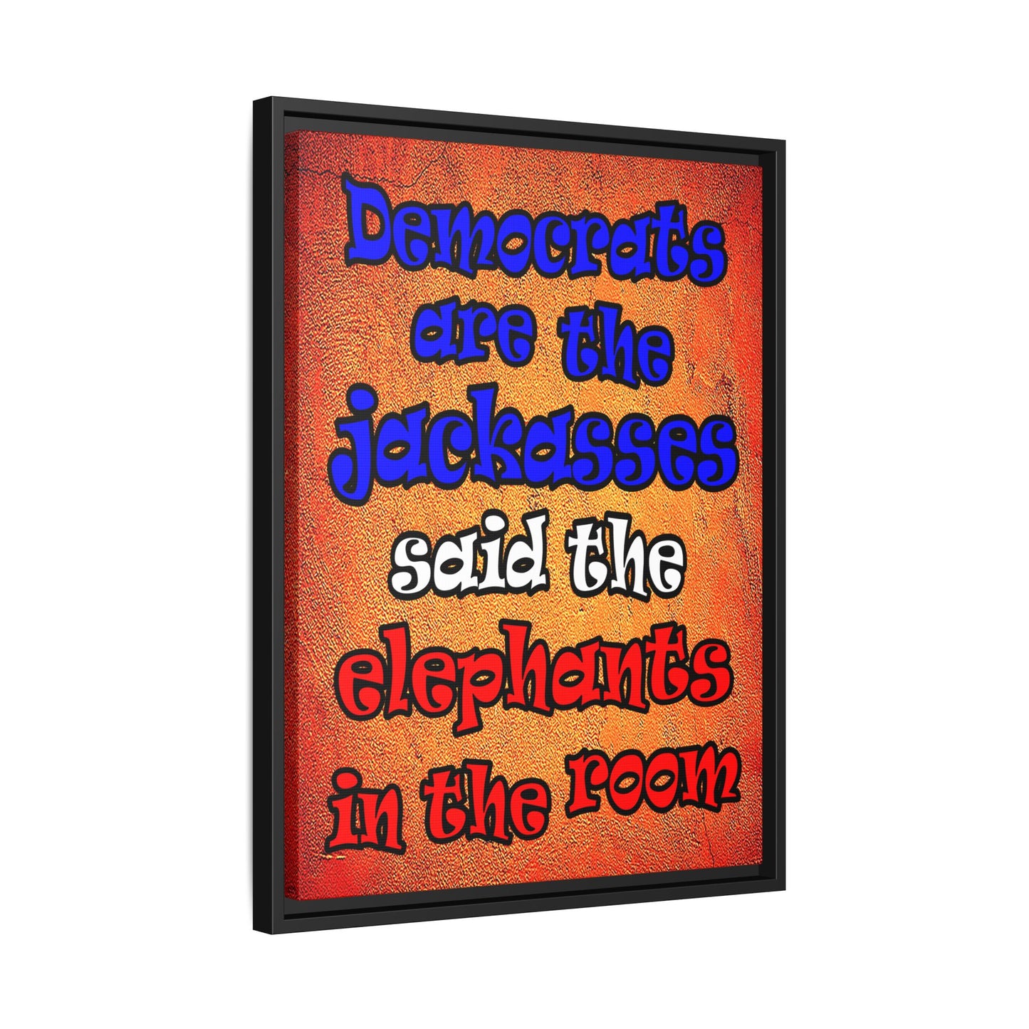 donkeys and elephants - framed canvas art (burnt orange)