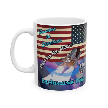 shoot for the stars - White Mug (grey-pink wave)