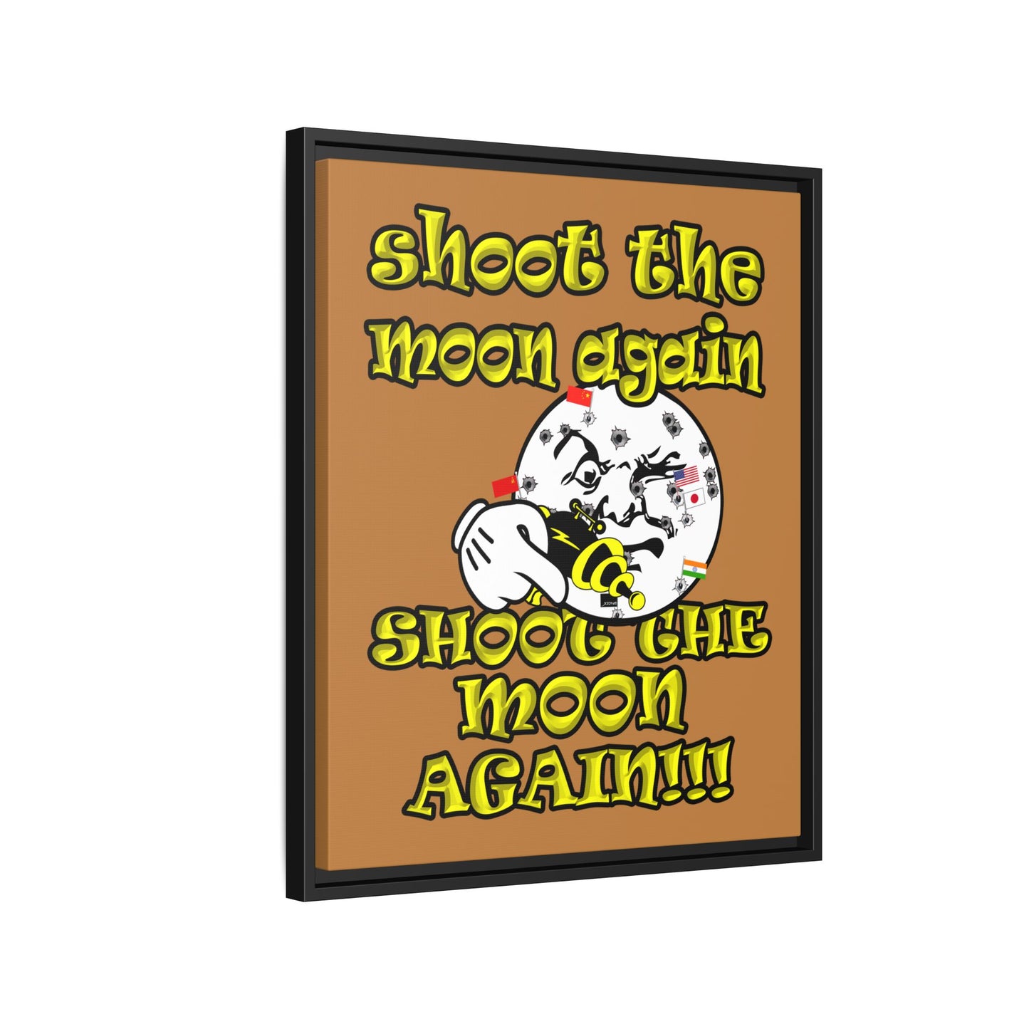 shoot the moon again - framed canvas art (light brown)