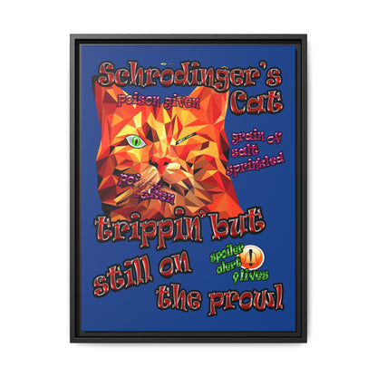 schrodinger's cat - framed canvas art (dark blue)
