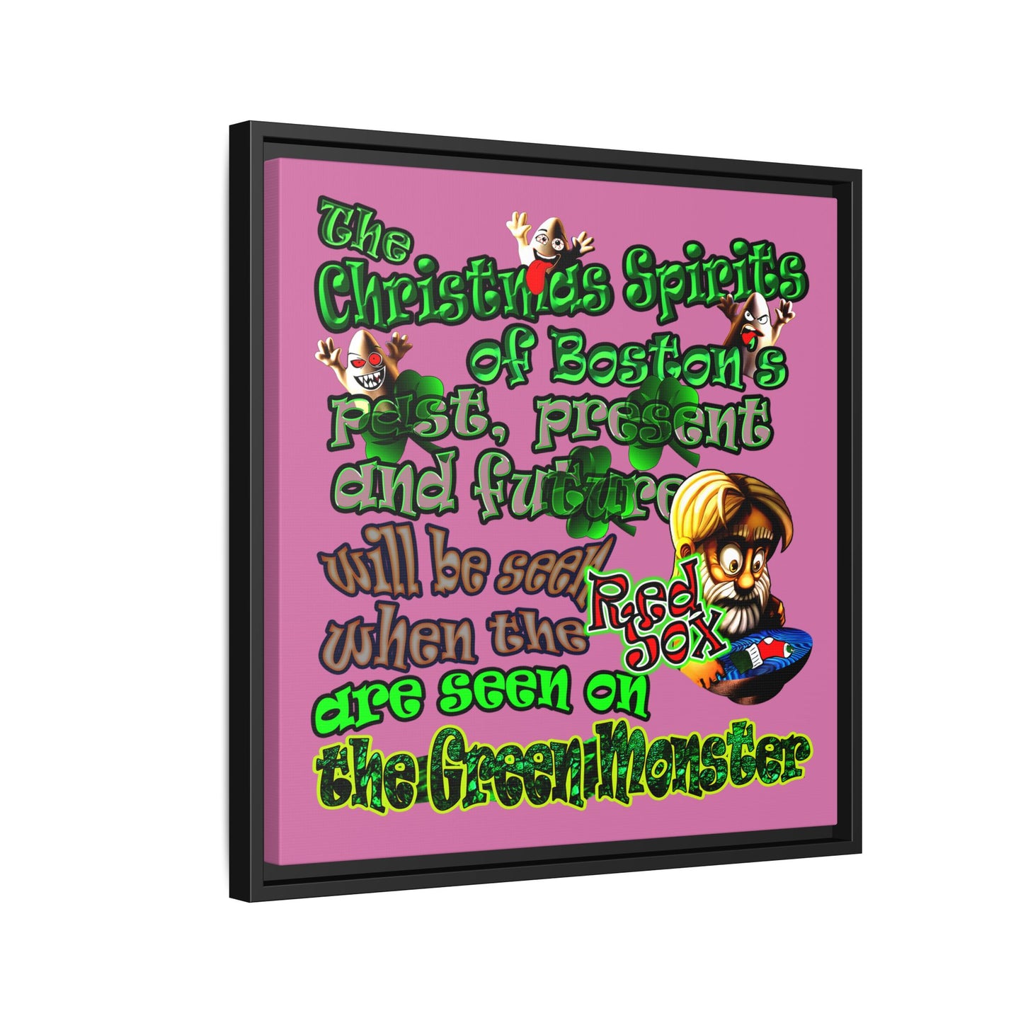 christmas spirits of boston - framed canvas art (light pink)