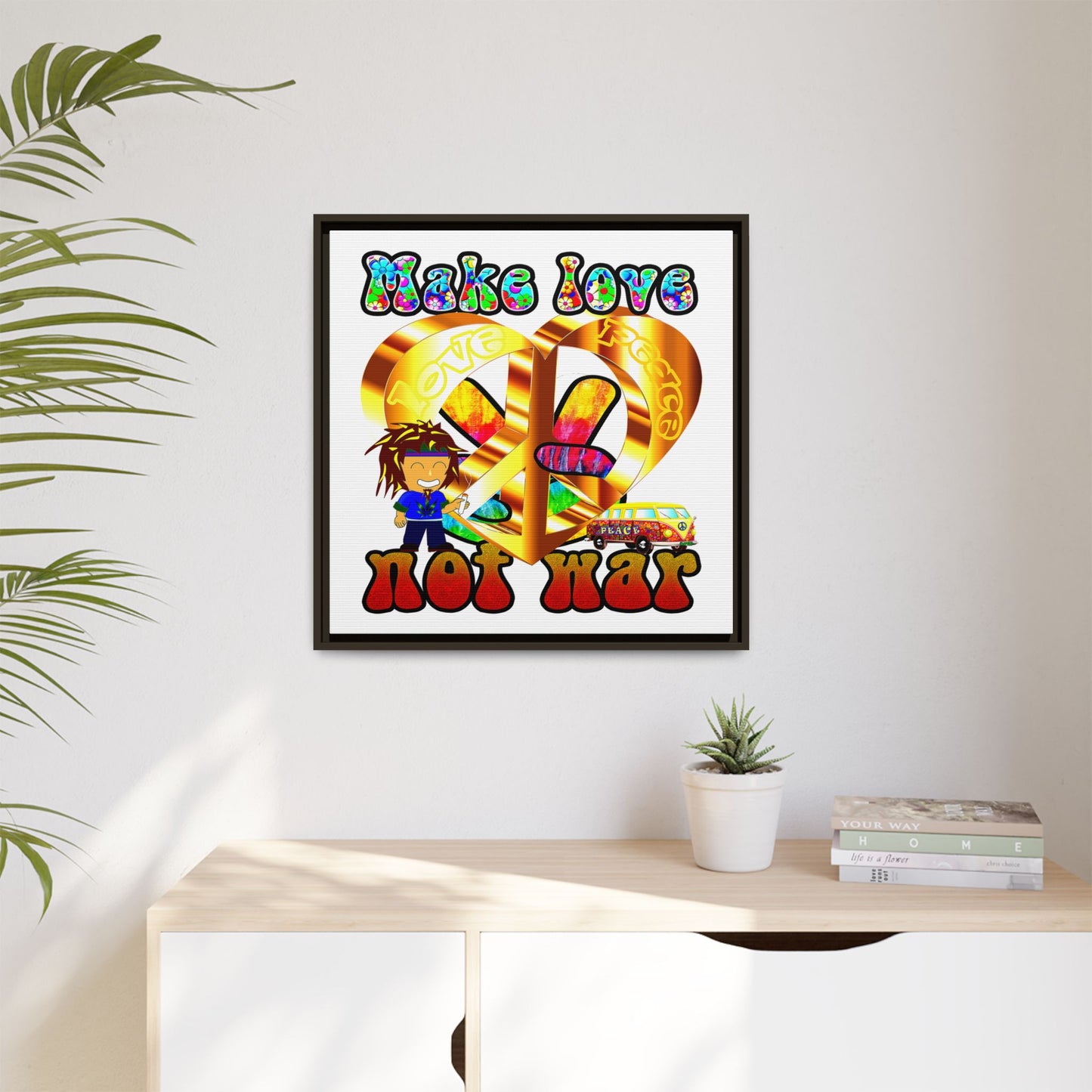 love peace - framed canvas art (white)