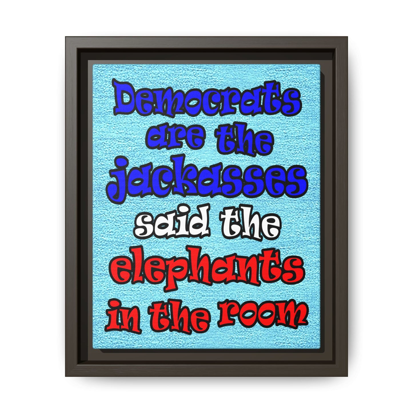 donkeys and elephants - framed canvas art (faded blue)