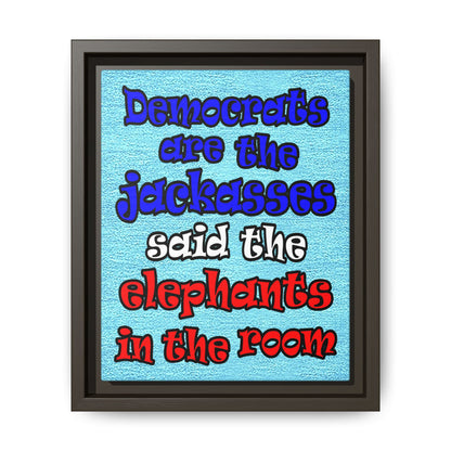 donkeys and elephants - framed canvas art (faded blue)