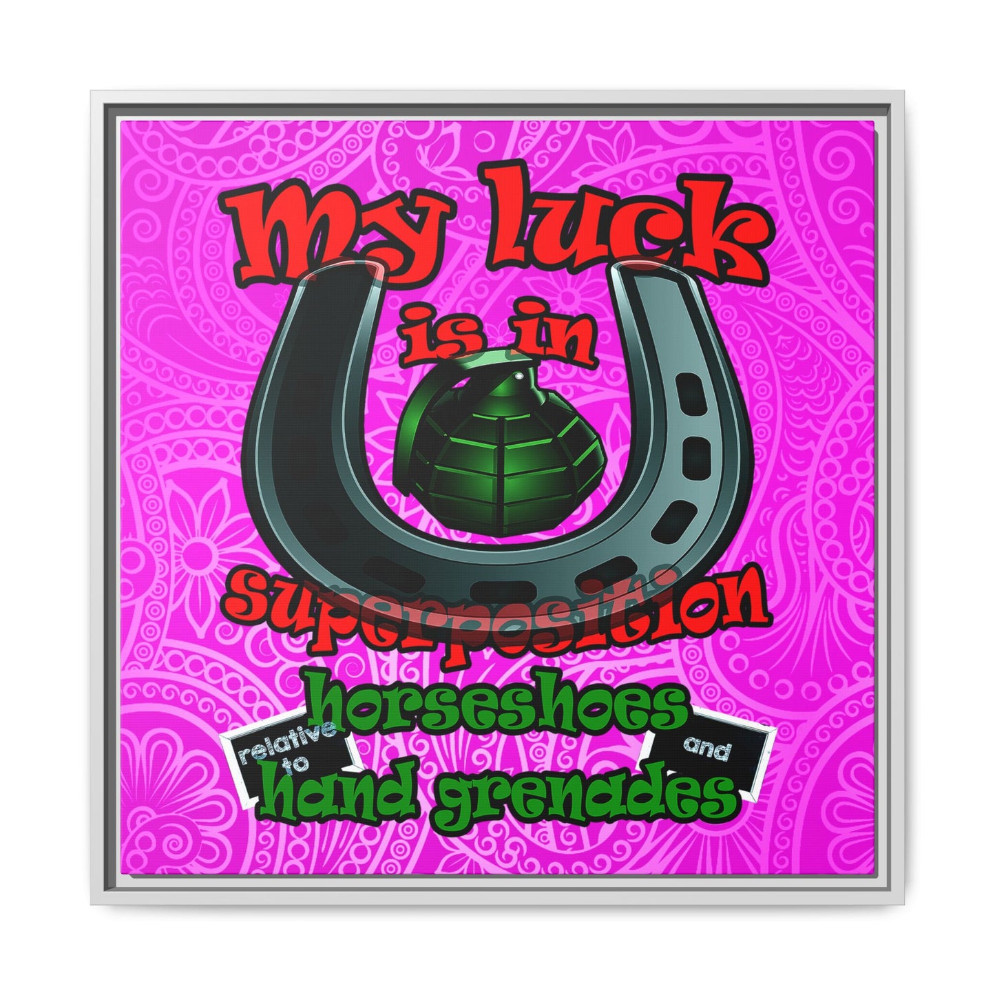 my luck - framed canvas art (pink swirl)