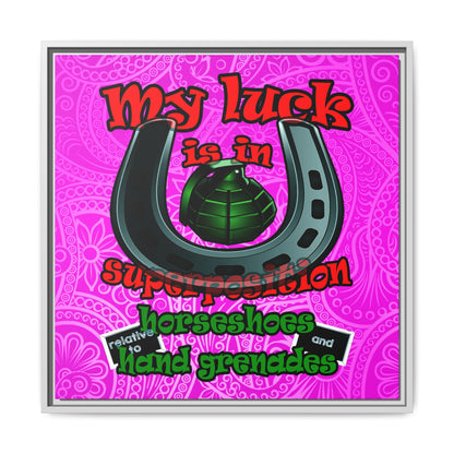 my luck - framed canvas art (pink swirl)