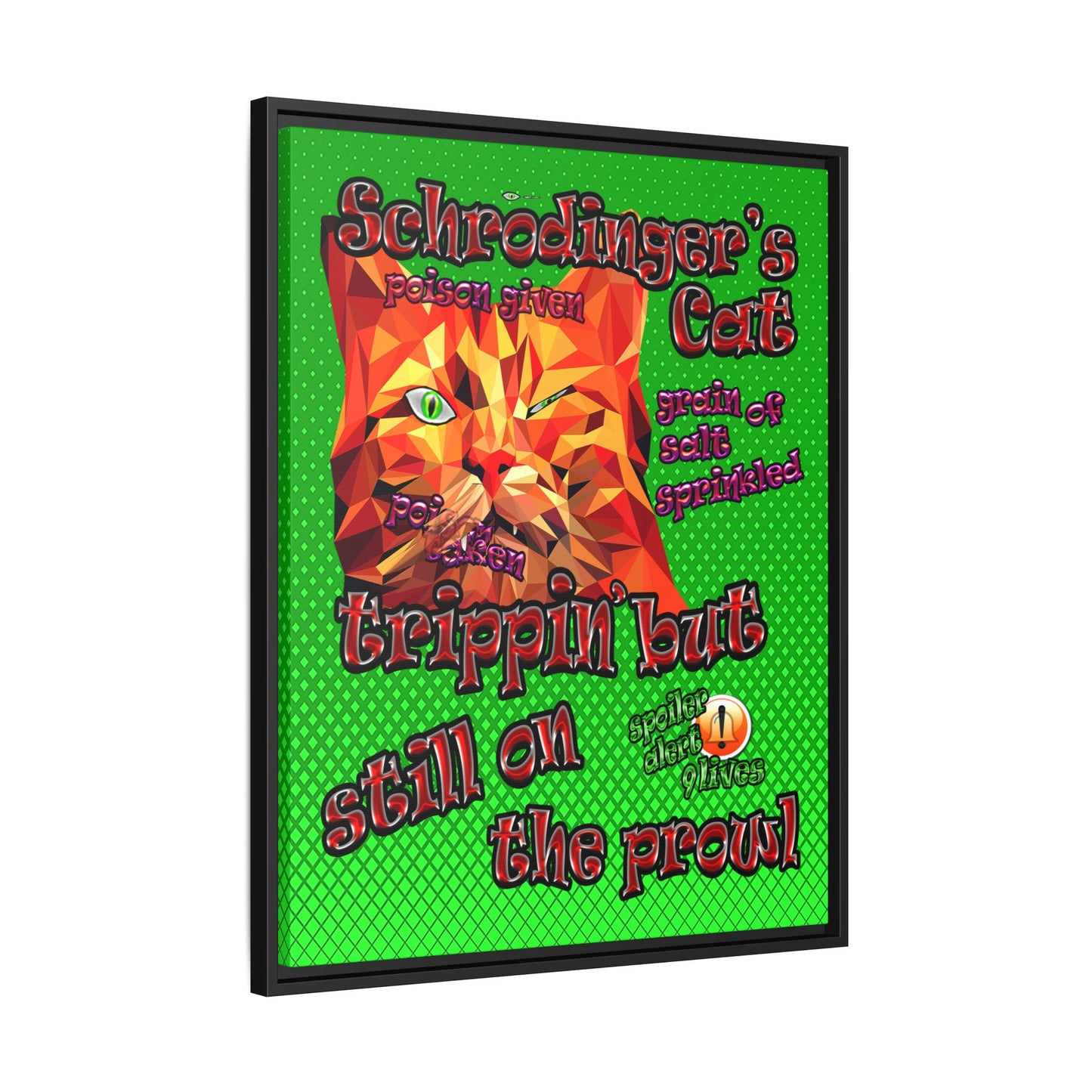 schrodinger's cat - framed canvas art (logo green)