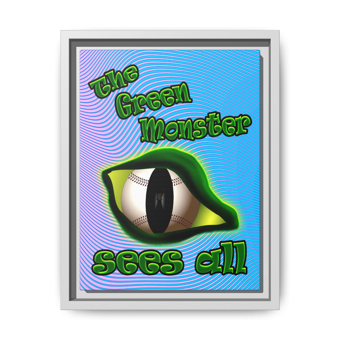green monster - framed canvas art (light blue-purple wave)