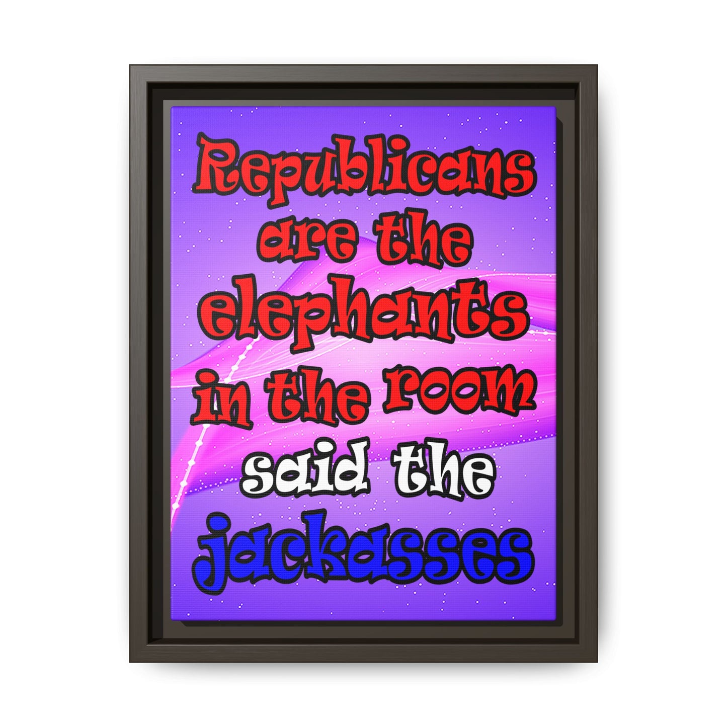 donkeys and elephants - framed canvas art (purple-pink wave)