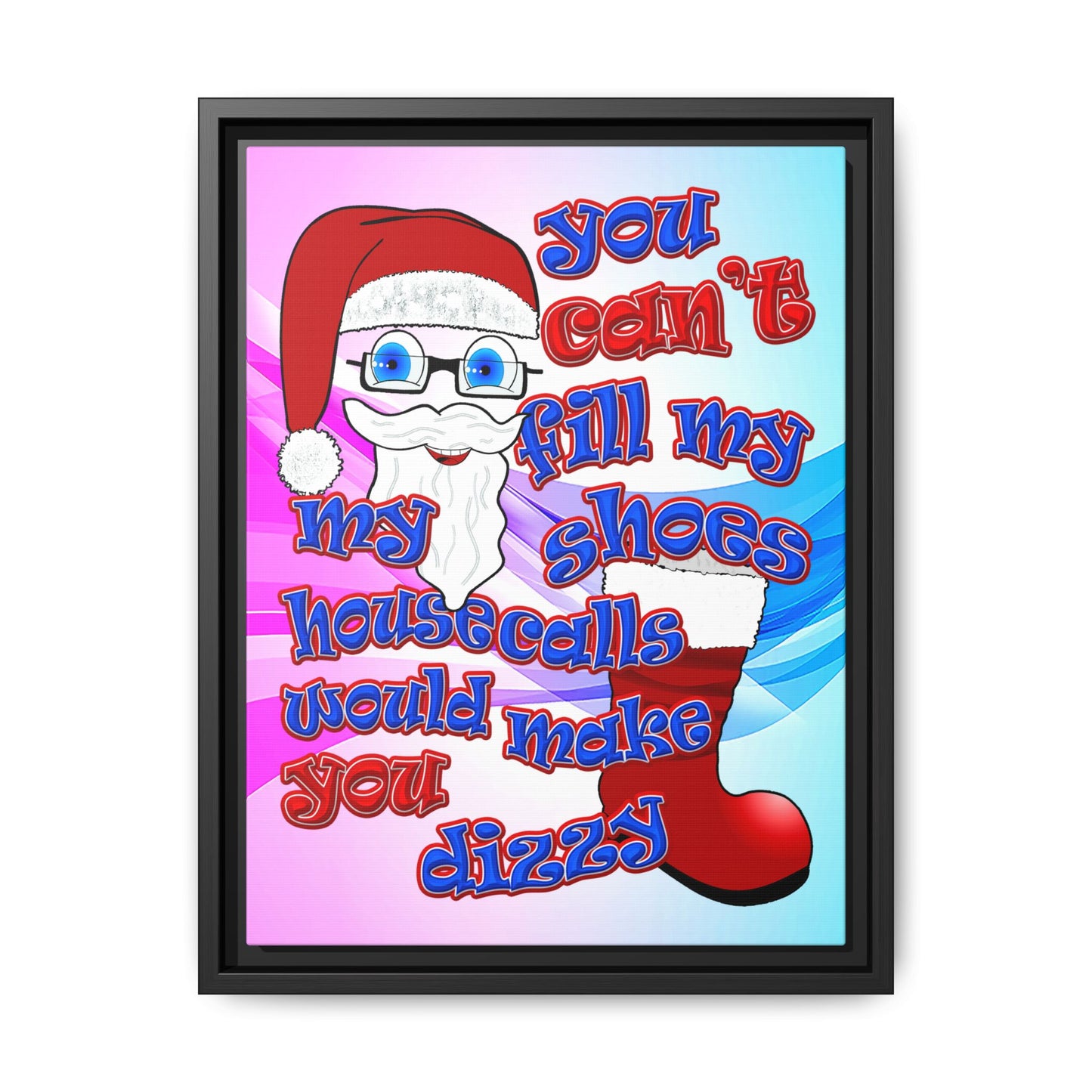santa's shoes - framed canvas art (light blue-pink wave)