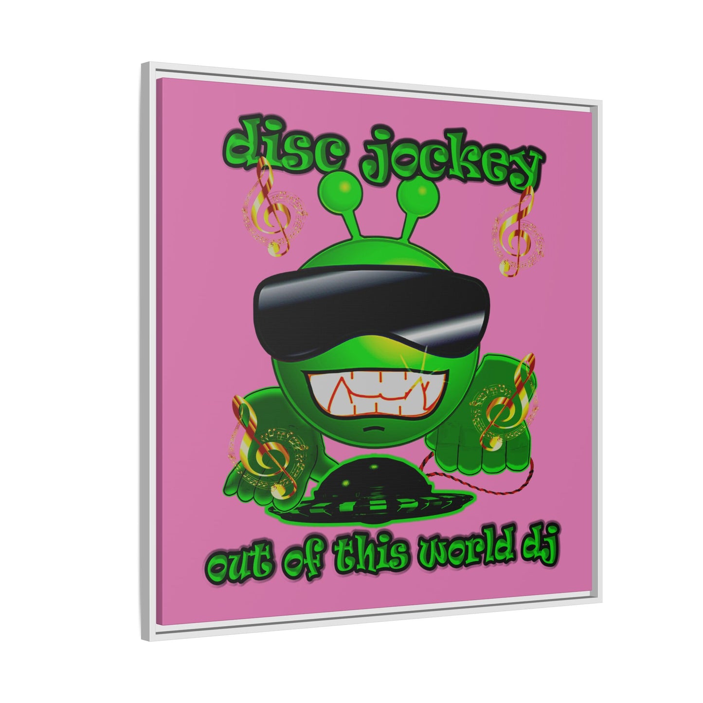 disc jockey - framed canvas art (light pink)