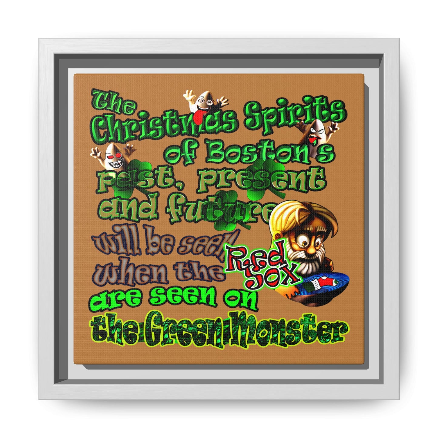christmas spirits of boston - framed canvas art (light brown)