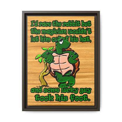 turtle race - framed canvas art (butterscotch wood finish)