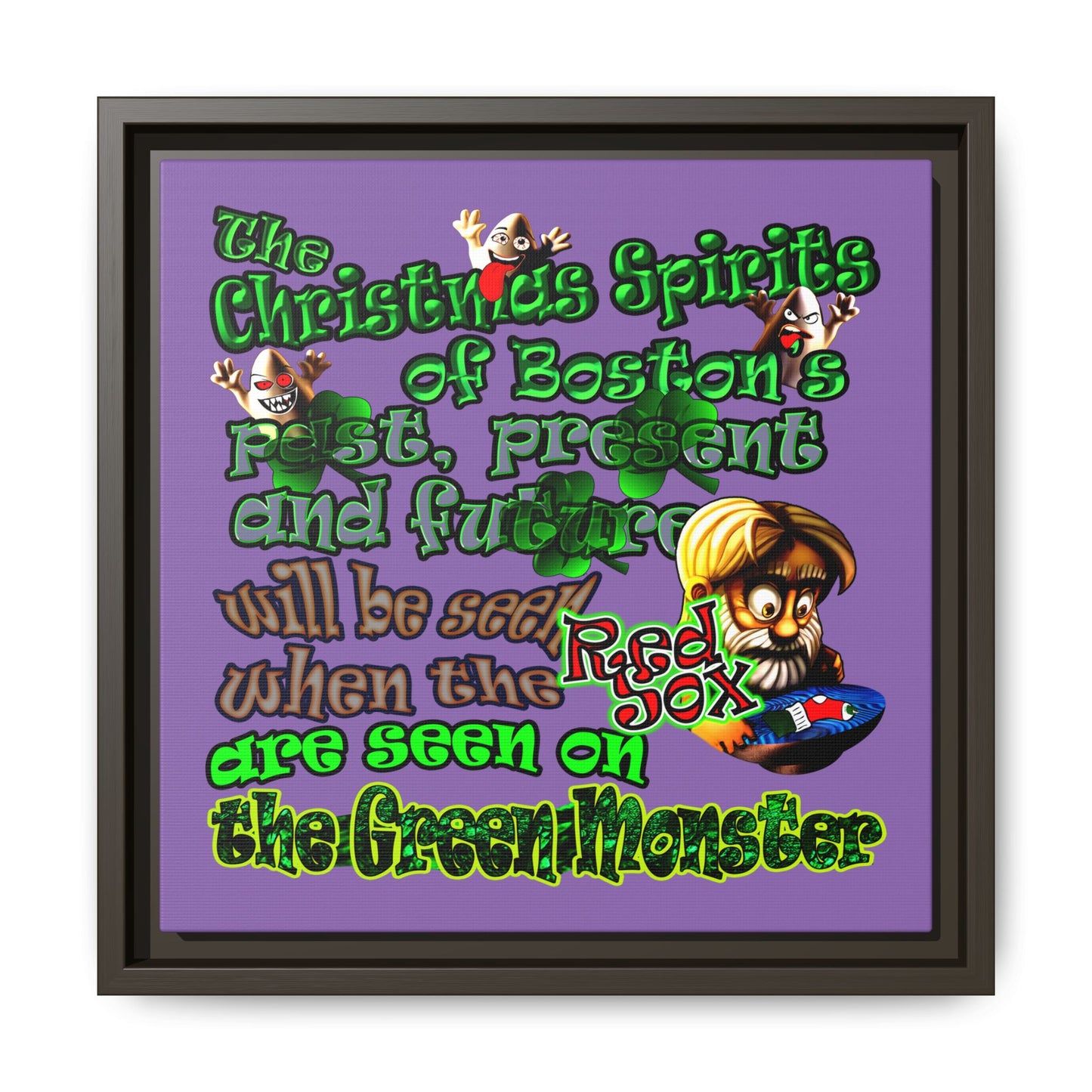 christmas spirits of boston - framed canvas art (light purple)