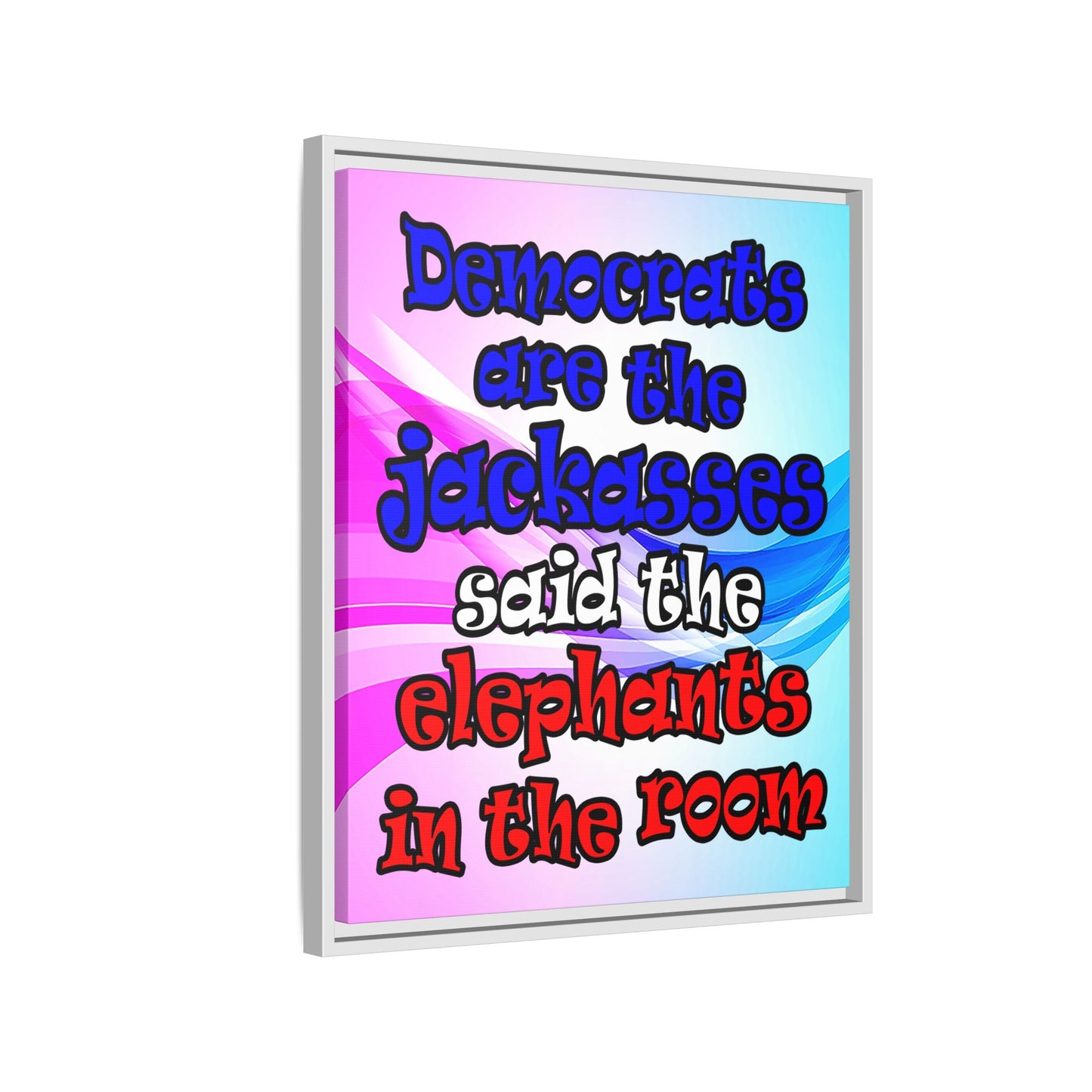 donkeys and elephants - framed canvas art (light blue-pink wave)