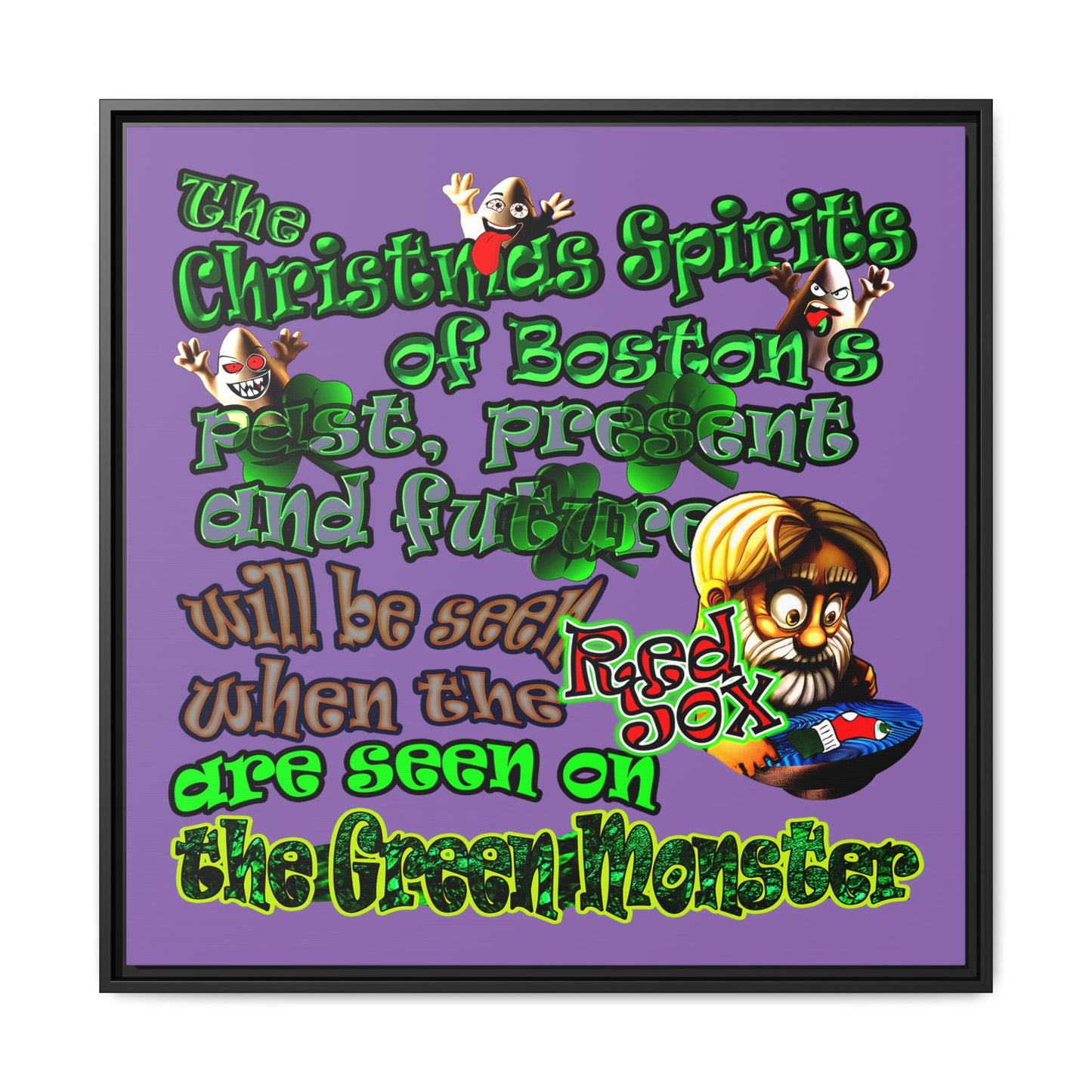 christmas spirits of boston - framed canvas art (light purple)
