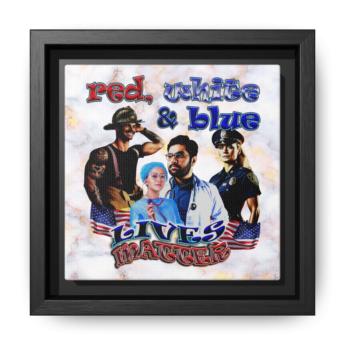 rw&b lives matter - framed canvas art (white marble)