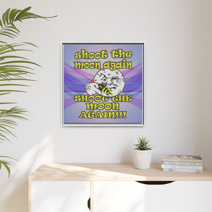 shoot the moon again - framed canvas art (light blue-pink wave)