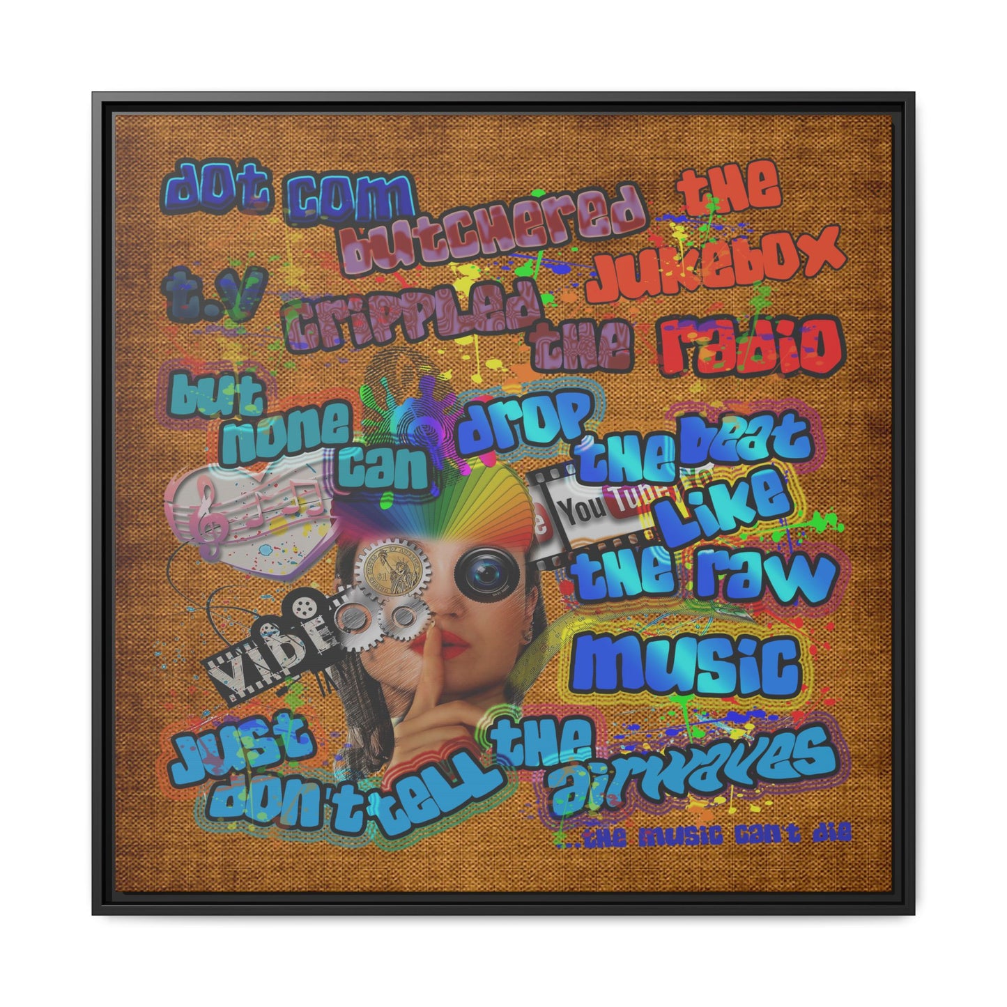 drop the beat - framed canvas art (brown papyrus)