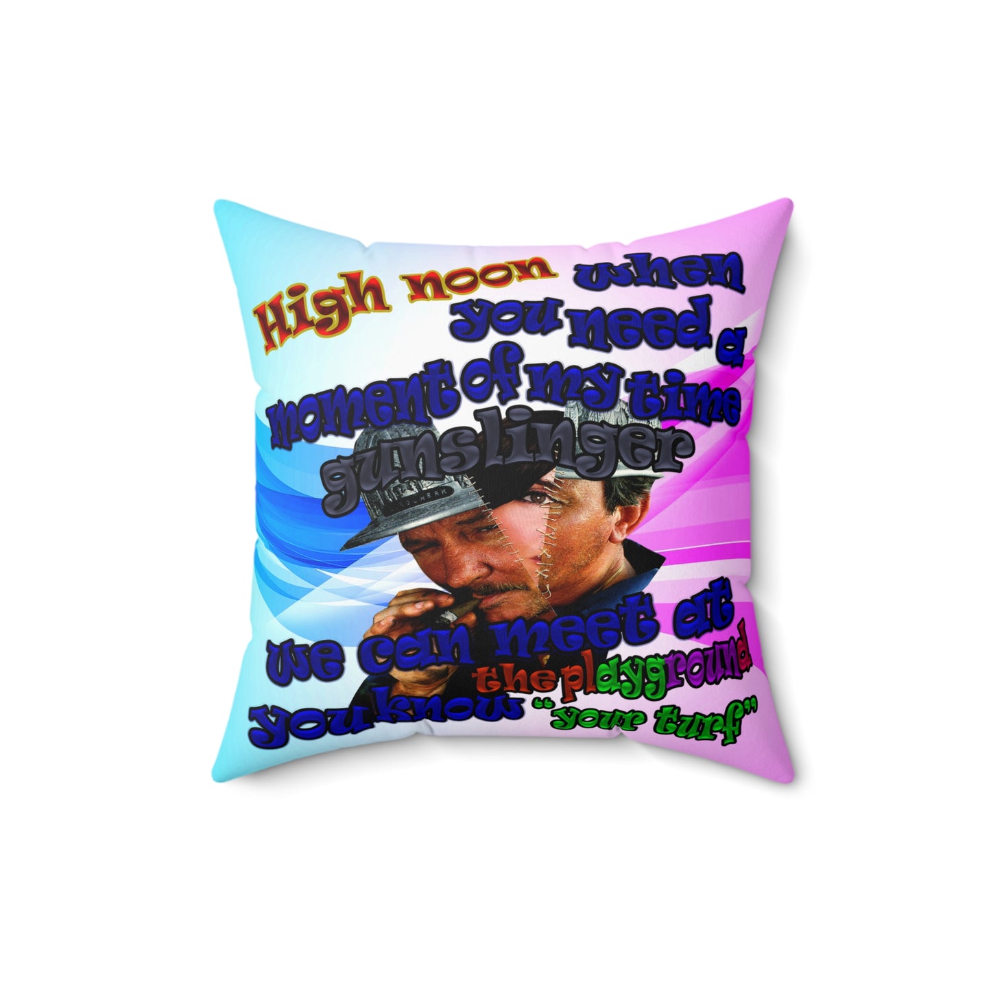 high noon - Spun Polyester Square Pillow - (light blue-pink wave)