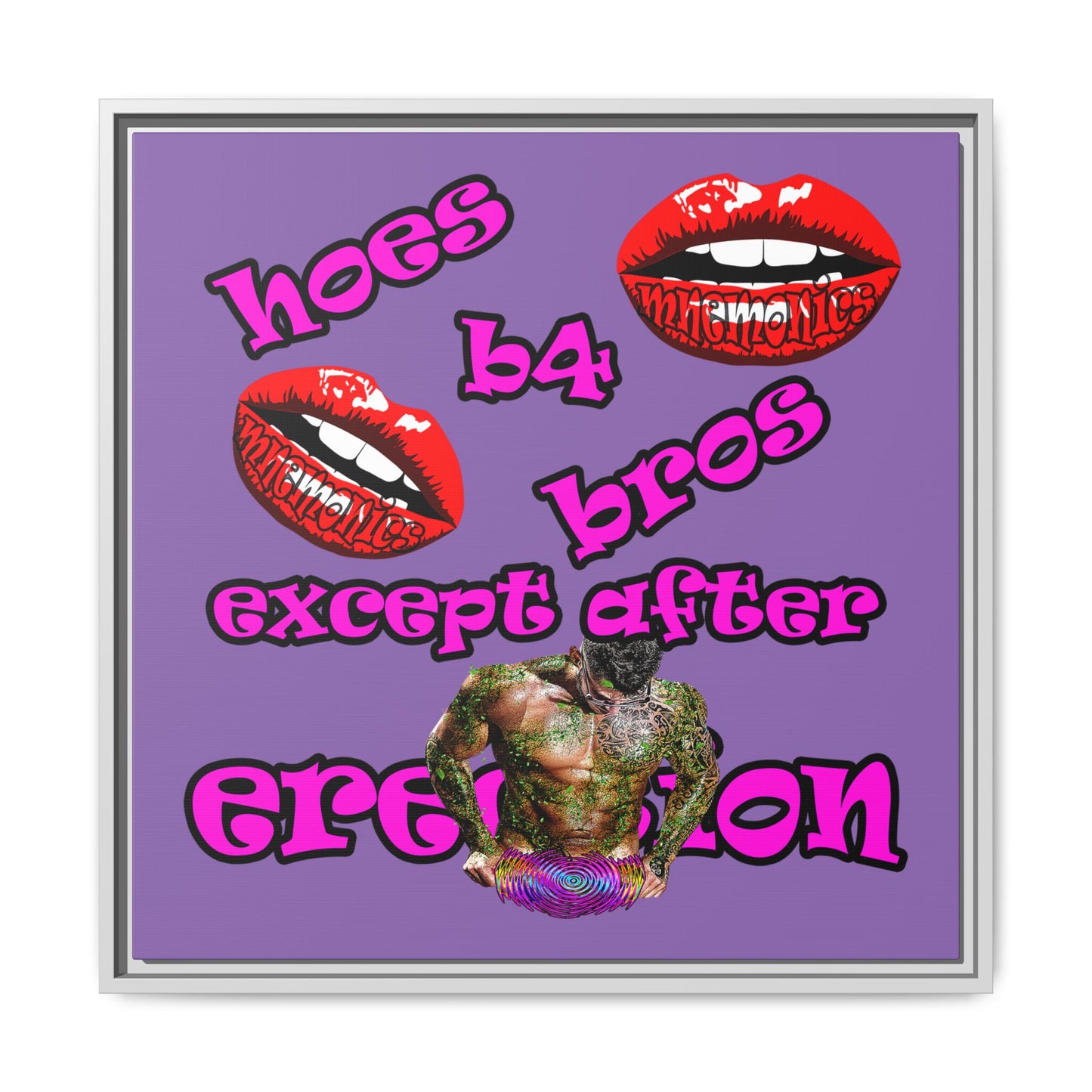 hoes b4 bros - framed canvas art (light purple)