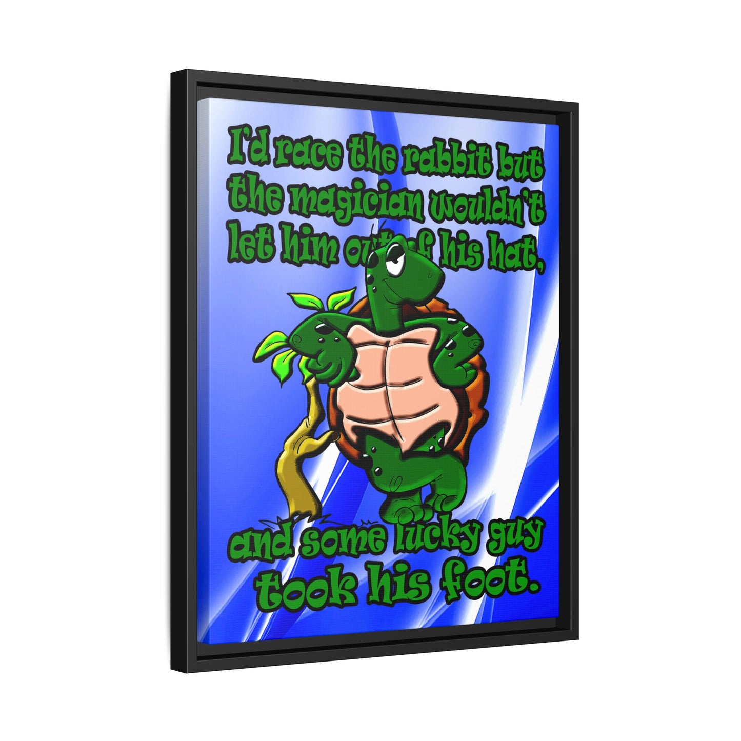 turtle race - framed canvas art (blue-white wave)