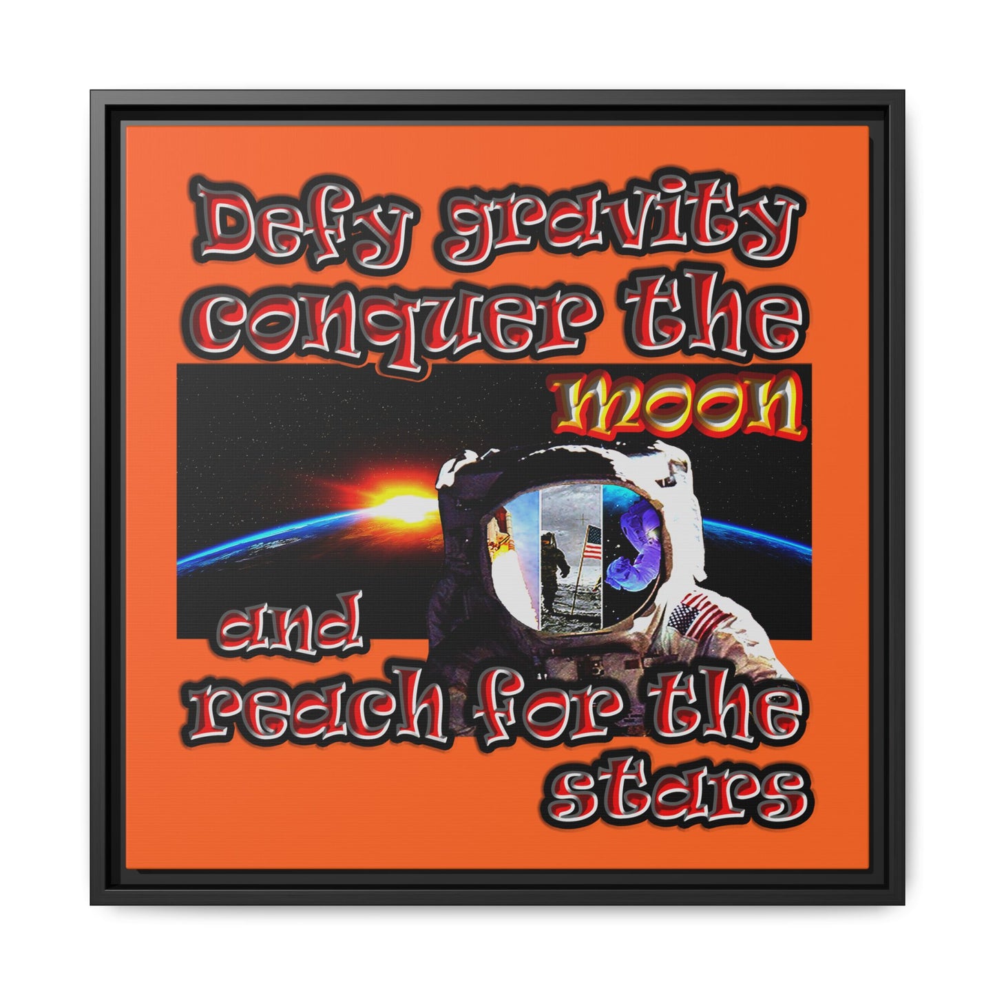defy conquer reach - framed canvas art (orange)