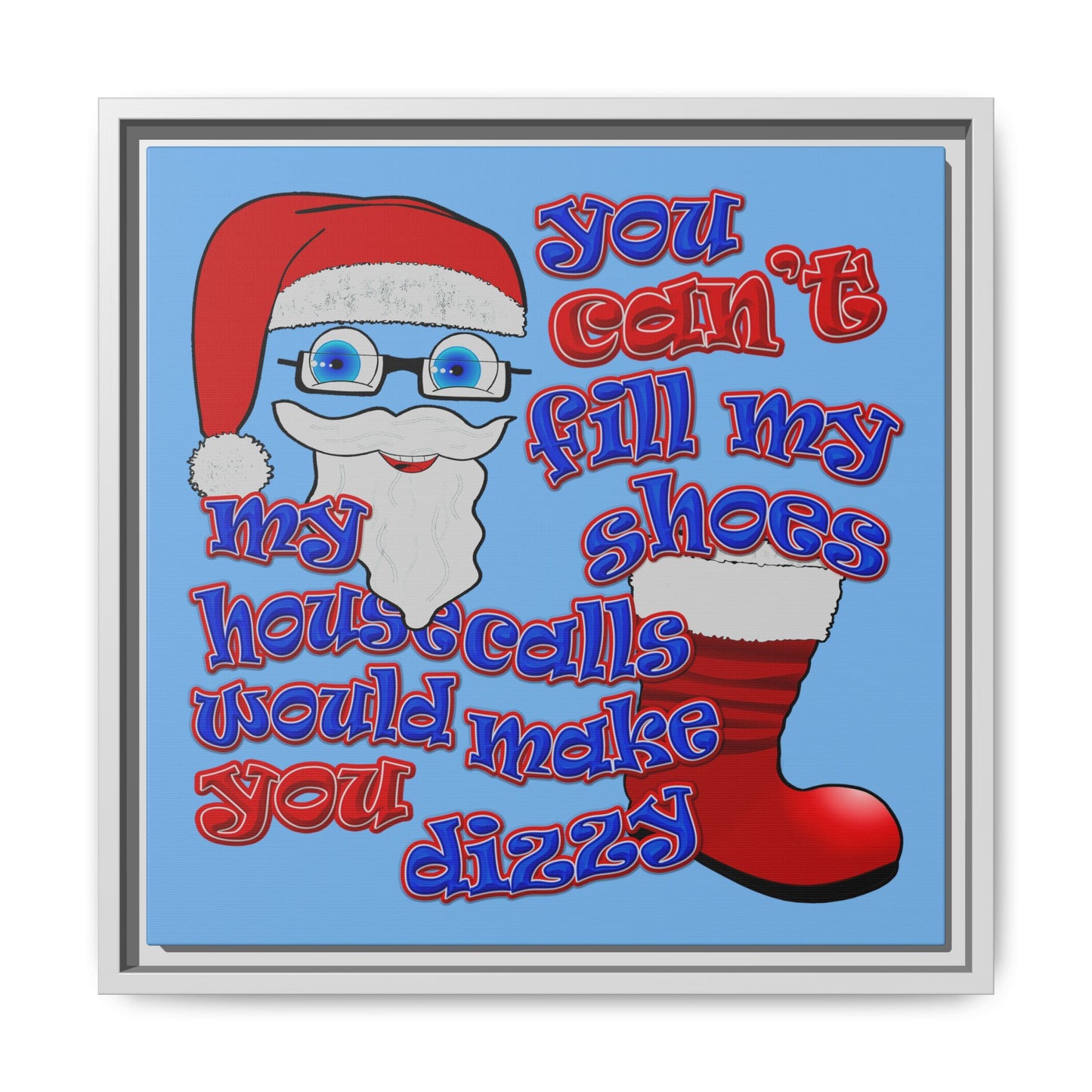 santa's shoes - framed canvas art (light blue)