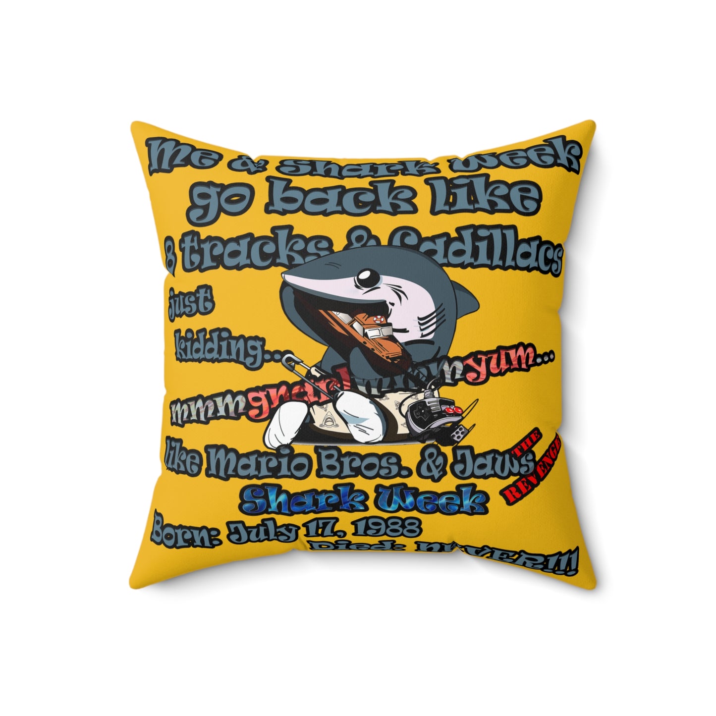 shark week - Spun Polyester Square Pillow - (yellow)