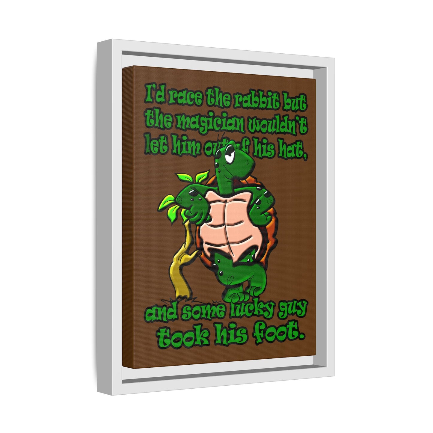 turtle race - framed canvas art (brown)