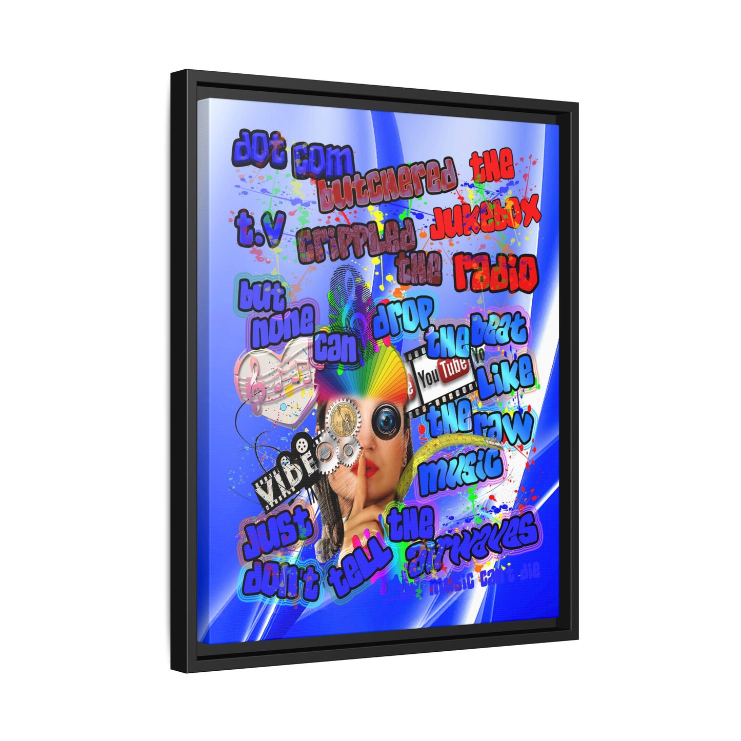 drop the beat - framed canvas art (blue-white wave)