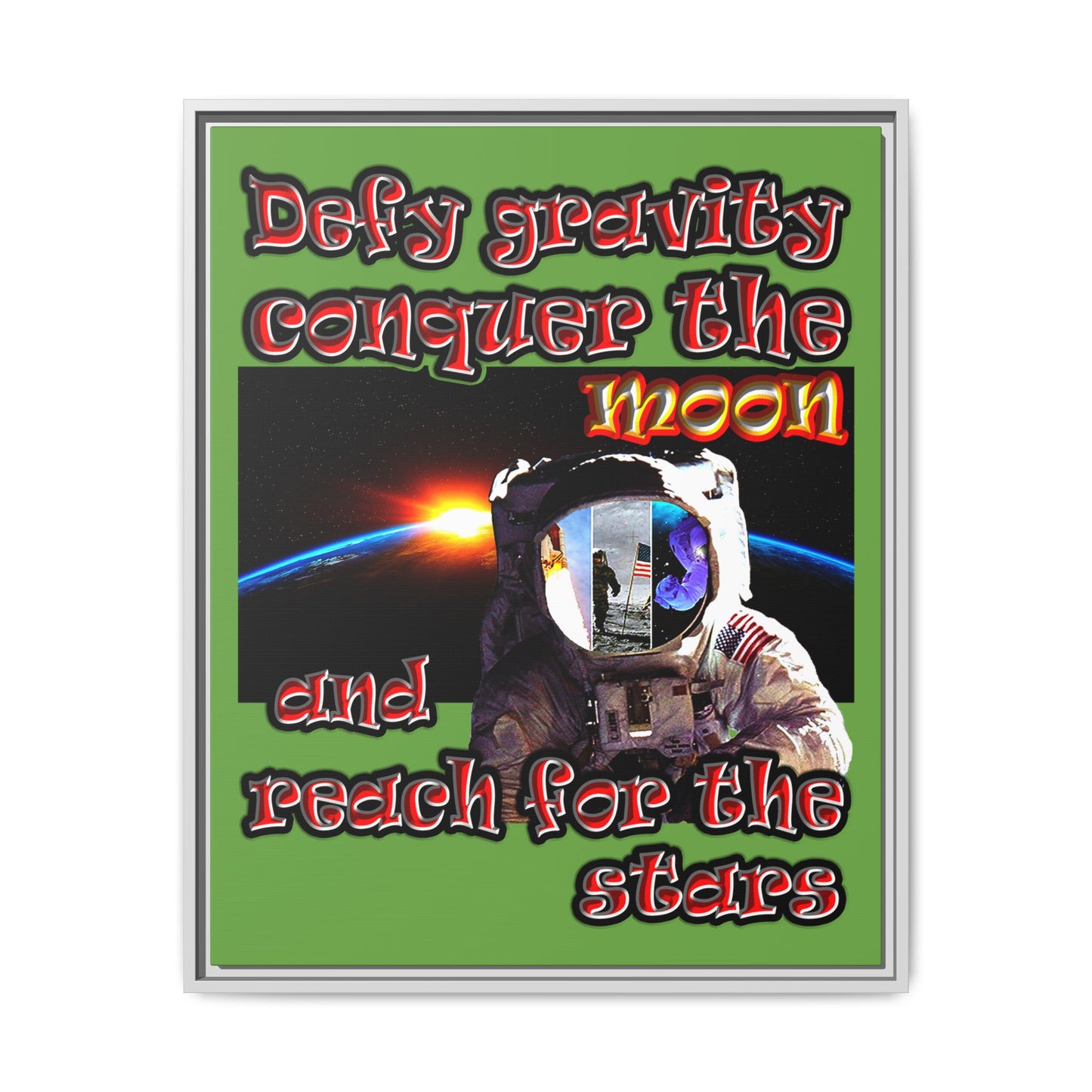 defy conquer reach - framed canvas art (green)