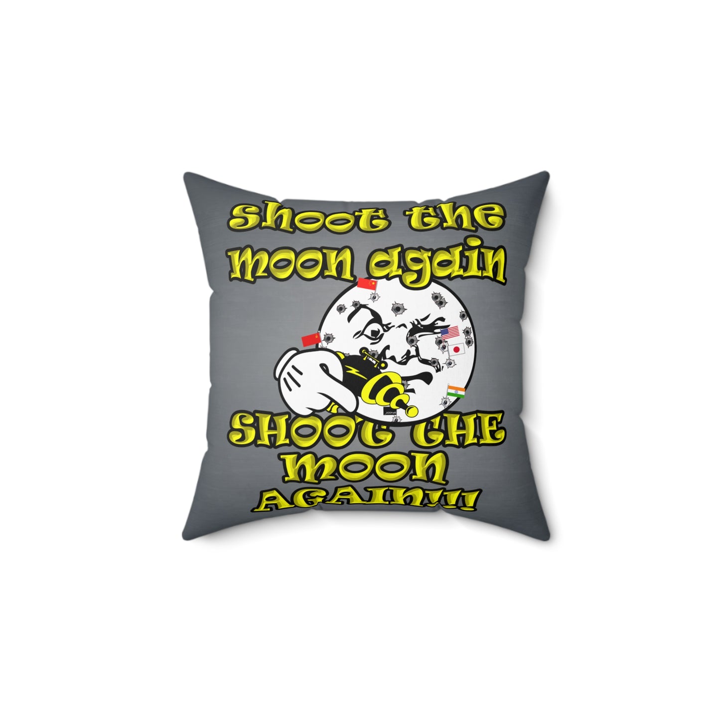 shoot the moon again - Spun Polyester Square Pillow - (grey-light grey)