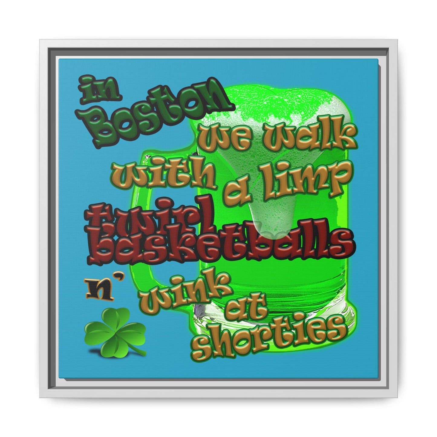 celtics logo - framed canvas art (turquoise)